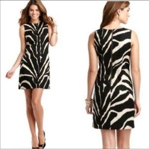 ANN TAYLOR LOFT Black Beige Straight Pencil Zebra Animal Print Dress